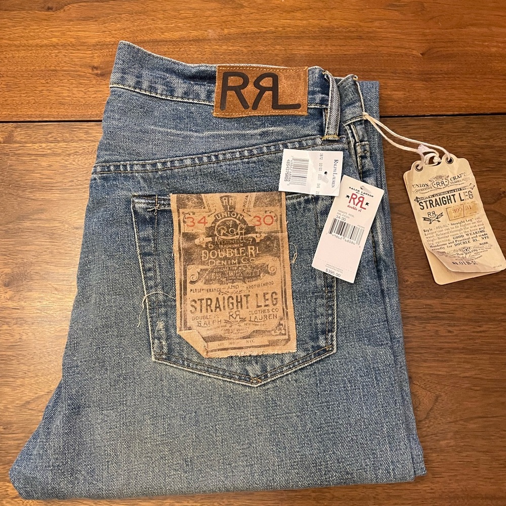 RRL Men's Straight Leg Denim Jeans in Medium Blue